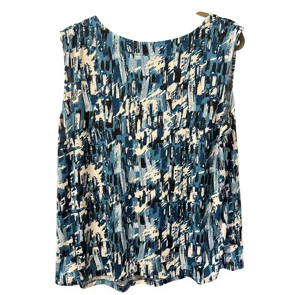 Jones Studio Womens Abstract Blue Sleeveless Top Sz 2X blouse - Picture 12 of 12